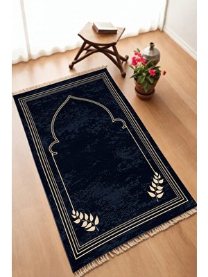 Aymira Home Dekoratif Dijital Baskılı Lacivert Kaymaz Taban Seccade Namazlık 75X120