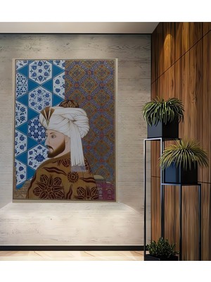 Teona Ahşap Fatih Sultan Mehmet Yağlı Boya Görünümlü Ahşap Dekoratif Tablo Modern Sanat Eseri Dikdörtgen Tablo