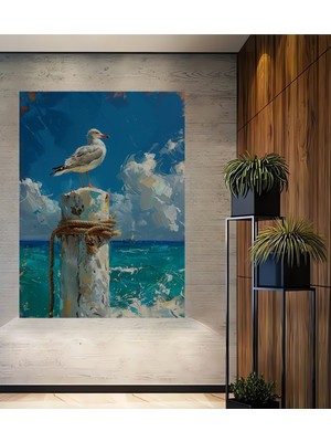 Teona Ahşap Denizci Martı Yağlı Boya Görünümlü Modern Sanat Ahşap Dekoratif Tablo Dikdörtgen Tablo