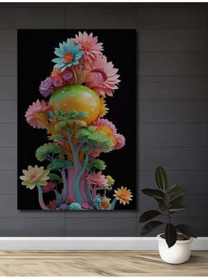 Teona Ahşap Renkli Çiçekler Bahçesi Yağlı Boya Görünümlü Ahşap Dekoratif Tablo Dikdörtgen Tablo