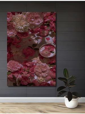 Teona Ahşap Romantik Çiçek Bahçesi Yağlı Boya Görünümlü Dekoratif Ahşap Tablo Dikdörtgen Tablo