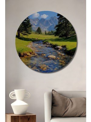 Teona Ahşap Doğa Harikası Yağlı Boya Görünümlü Ahşap Dekoratif Tablo Yuvarlak Tablo