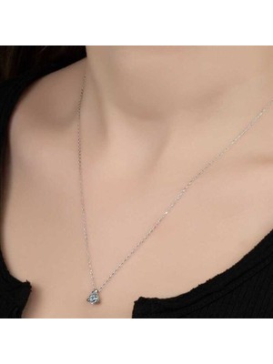 Ucarticaret Swarovski Taşlı Gümüş Tektaş Bayan Kolye