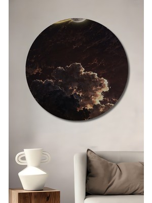 Teona Ahşap Uzayın Gızemlı Işığı Ahşap Dekoratif Tablo Yağlı Boya Görünümlü Sanat Eseri Yuvarlak Tablo