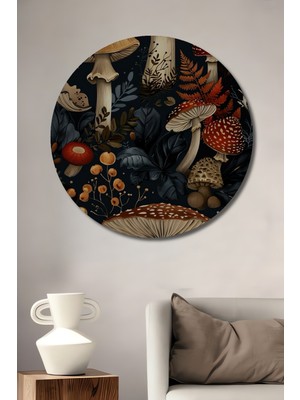 Teona Ahşap Renkli Mantarlar Ahşap Dekoratif Tablo Yağlı Boya Görünümlü Modern Sanat Yuvarlak Tablo