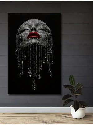 Teona Ahşap Gözleri Kapalı Kadın Yağlı Boya Görünümlü Ahşap Dekoratif Tablo Dikdörtgen Tablo