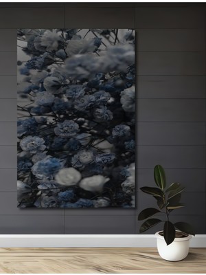 Teona Ahşap Mavi Çiçekler Ahşap Dekoratif Tablo Sulu Boya Görünümlü Sanat Eseri Dikdörtgen Tablo