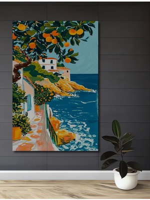 Teona Ahşap Akdeniz Sahili Yağlı Boya Görünümlü Ahşap Dekoratif Tablo Dikdörtgen Tablo
