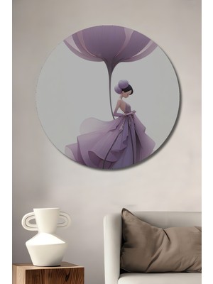 Teona Ahşap Romantik Çiçek Kadın Yağlı Boya Görünümlü Ahşap Dekoratif Tablo Yuvarlak Tablo