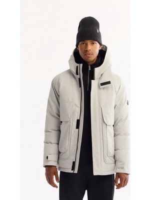 AVVA Erkek Gri Kapüşonlu Su İtici Rüzgar Geçirmez -7°C Dayanıklı Şişme Comfort Fit Mont A52Y6165