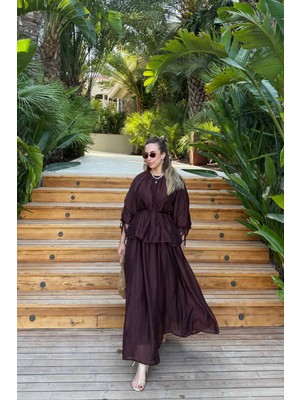 Emnora Biye Detaylı Princess Etek Acı Kahve