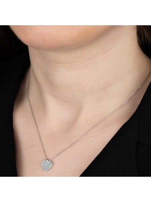 Ucarticaret Swarovski Taşlı Gümüş Kalp Bayan Kolye
