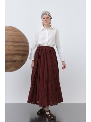 Arben Boutique Kadın Yüksek Bel Arkadan Fermuarlı Kırışık Geniş Kesimli Vural Etek