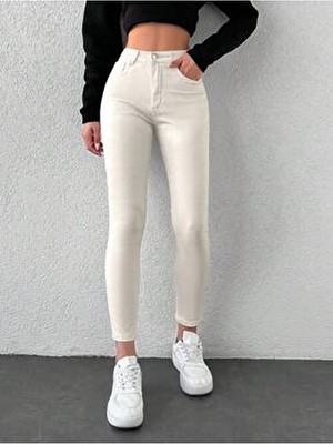 By Caspita Fashion Kadın Yüksek Bel Skinny Power Likra Dar Paça Jean