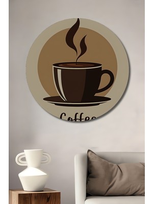 Teona Ahşap Sıcak Kahve Buharı Modern Sanat Ahşap Dekoratif Tablo Yuvarlak Tablo