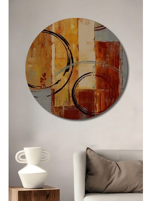 Teona Ahşap Modern Soyut Dairesel Dokulu Yağlı Boya Görünümlü Ahşap Tablo Yuvarlak Tablo