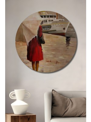 Teona Ahşap Istanbul Vapuru Yağlı Boya Görünümlü Ahşap Dekoratif Tablo Yuvarlak Tablo