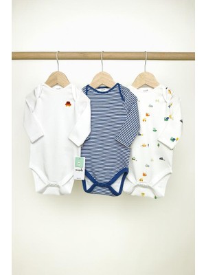 Modella Life Miošše Baby Erkek Bebek Uzun Kol % 100 Pamuk 3'lü Çıtçıtlı Body