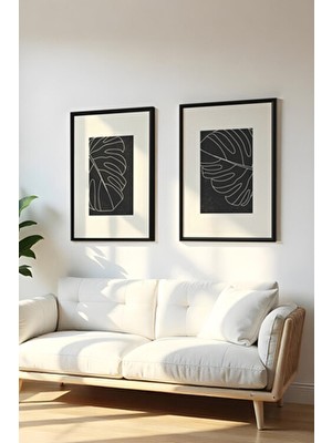 Huhuli Ahşap Siyah Çerçeveli 2 Parça Set Tablo HUHU20
