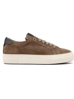 Derimod Kadın Bej Bağcıklı Kalın Tabanlı Süet Deri Sneaker 25AFD370010