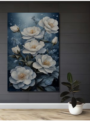 Teona Ahşap Beyaz Çiçekler Sulu Boya Görünümlü Ahşap Dekoratif Tablo Dikdörtgen Tablo