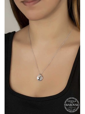Ucarticaret Swarovski Crystal Taşlı Çerçeveli Gümüş Kadın Kolye