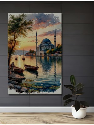 Teona Ahşap Istanbul Boğazı Suluboya Görünümlü Dekoratif Ahşap Tablo Dikdörtgen Tablo