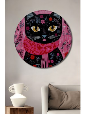 Teona Ahşap Bohem Sanat Kedi Ahşap Dekoratif Tablo Yuvarlak Tablo