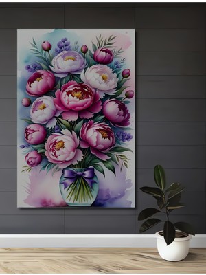 Teona Ahşap Muhteşem Şakayık Buketi Sulu Boya Görünümlü Ahşap Dekoratif Tablo Dikdörtgen Tablo