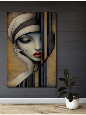Teona Ahşap Zarif Kadın Portresi Yağlı Boya Görünümlü Dekoratif Ahşap Tablo Dikdörtgen Tablo
