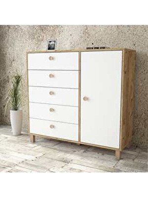 Kardela %100 MDF Beyaz Çocuk Şifonyer 5 Çekmeceli Modern Tasarım Kapaklı Estetik Depolama