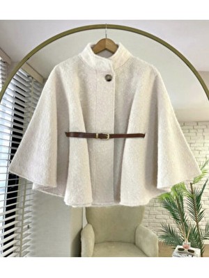 Ensade Kadın Kemerli Kısa Kaşe Panço Modern Tasarım Örme Kumaş ile Şık Kış Stili