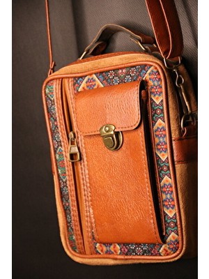 Pujiva Çok Gözlü Postacı Çanta Suya Dayanıklı Etnik Desenli Suni Deri Orta Boy Şık Görünüm