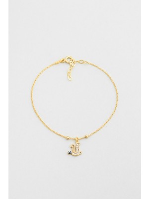 So CHIC U Harfi 18 Ayar Sarı Altın Kaplama 19 Cm Gümüş Nazar Bileklik