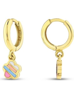 Assos Pırlanta Çiçek Figürlü Altın Çocuk Küpe - 14K