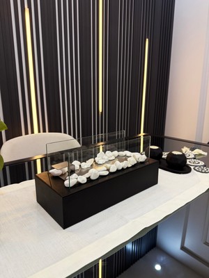 Mondelux Metal Siyah Renk Masa Üstü Şömine Sertifikalı 500 ml Yakıt ve Dekoratif Taş Hediyeli