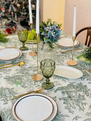 Perde Plus Fransız Masa Örtüsü, Vintage Pastoral Sahne Deseni, Dekoratif Yemek Masası Örtüsü