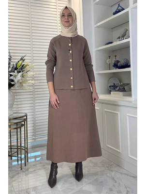 Rabia Şamlı Melis Çelik Örme Triko Takım Sütlü Kahve