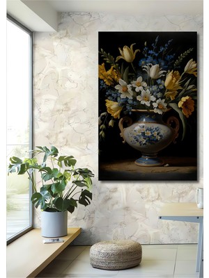 Teona Ahşap Yağlı Boya Görünümlü Vazo Içindeki Çiçekler Ahşap Dekoratif Tablo Dikdörtgen Tablo