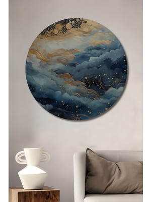 Teona Ahşap Geceye Yolculuk Yağlı Boya Görünümlü Ahşap Dekroatif Tablo Yuvarlak Tablo