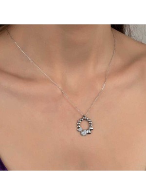 Ucarticaret Swarovski Taşlı Gümüş Çember Kalp Bayan Kolye