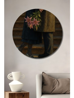 Teona Ahşap Aşkın Merdivenleri Yağlı Boya Görünümlü Ahşap Dekoratif Tablo Yuvarlak Tablo
