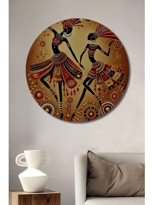 Teona Ahşap Afrikalı Dans Eden Kadınlar Ahşap Dekoratif Tablo Yağlı Boya Görünümlü Sanat Eseri Yuvarlak Tablo