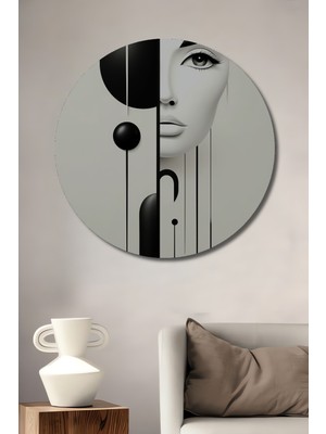 Teona Ahşap Gızemlı Kadın Yüzü Soyut Sanat Ahşap Dekoratif Tablo Yuvarlak Tablo