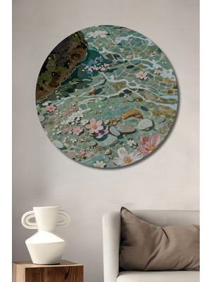 Teona Ahşap Baharın Pırıltısı Sulu Boya Görünümlü Dekoratif Ahşap Tablo Yuvarlak Tablo