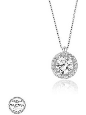 Ucarticaret Swarovski Taşlı Gümüş Çember Tektaş Bayan Kolye