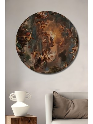 Teona Ahşap Rönesans Yağlı Boya Görünümlü Melek Figürleri Ahşap Dekoratif Tablo Yuvarlak Tablo