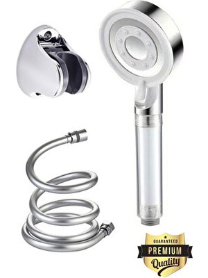 Plodna House Beyaz Çelik Filtreli Duş Seti 5 Fonksiyonlu 150 cm PVC Gri Hortum ile Su Tasarrufu