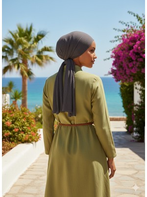 ELYSIANfidan Plise Bağlama Koyu Gri Hazır Türban Tesettür Bone