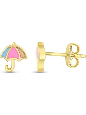 Assos Pırlanta Şemsiye Figürlü Altın Çocuk Küpe - 14K